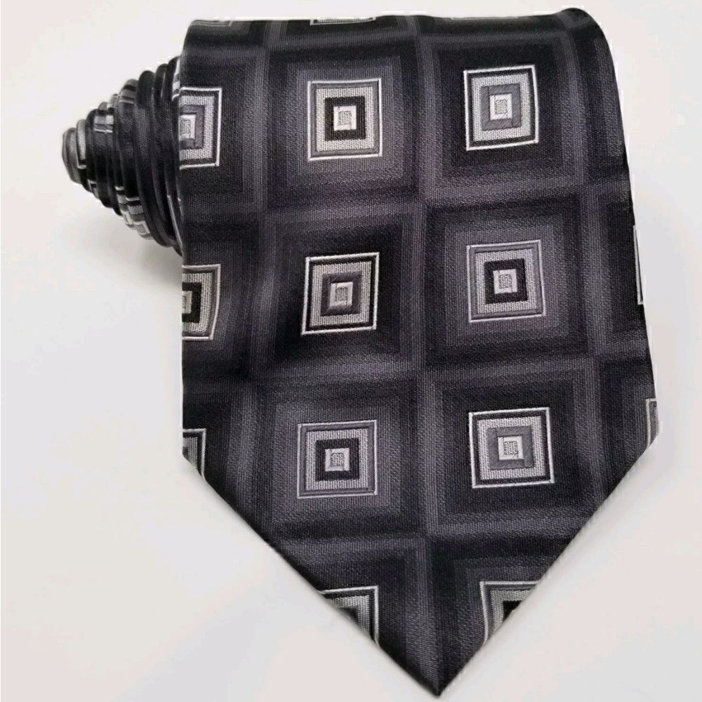 Crazy Horse Mens Black & Gray Silk Geometric Tie